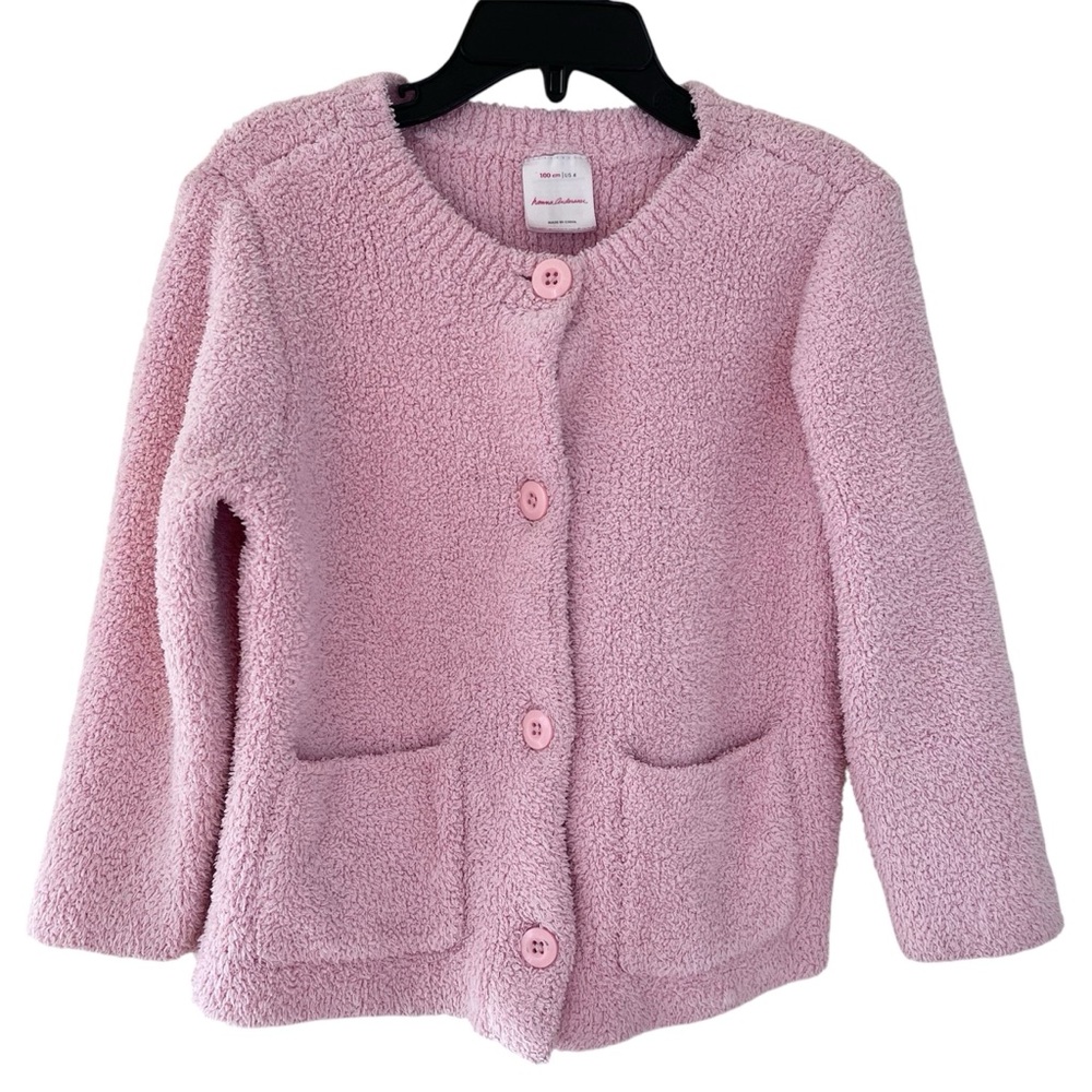 Hanna Andersson Marshmallow Fleece Patch Pocket Button Front Cardigan Pink 4Y
